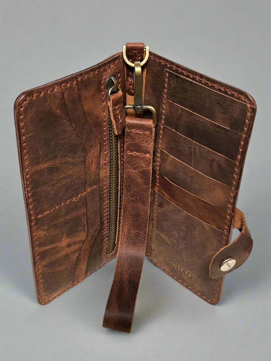 Caster - Handmade Wax Pull up Leather Long Wallet