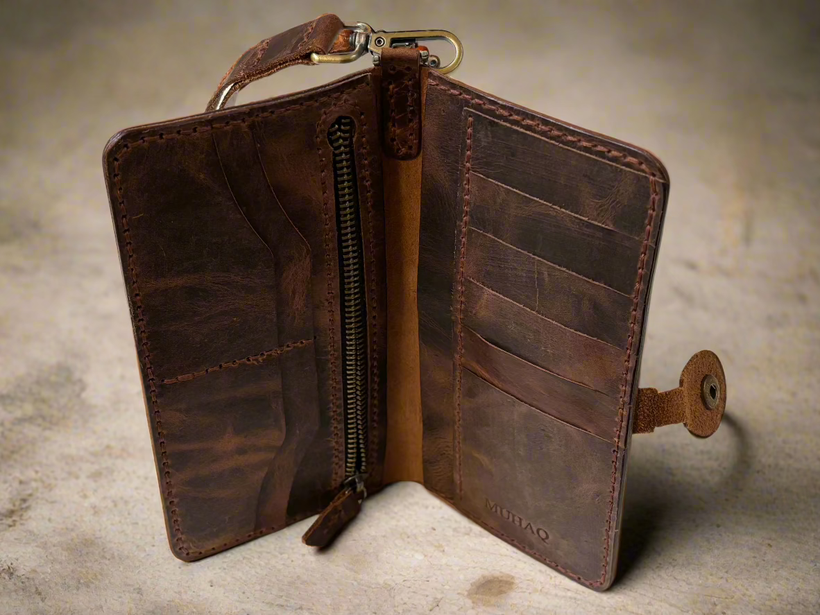 Caster - Handmade Wax Pull up Leather Long Wallet