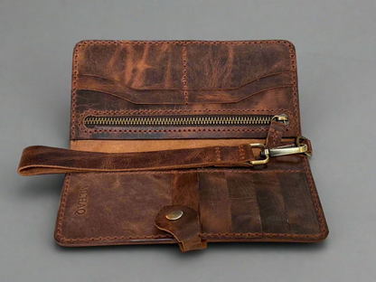 Caster - Handmade Wax Pull up Leather Long Wallet