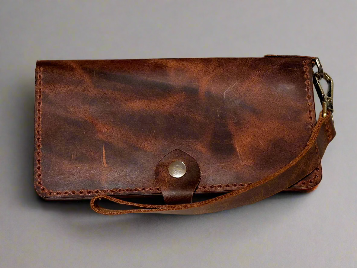 Caster - Handmade Wax Pull up Leather Long Wallet