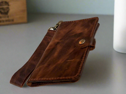 Caster - Handmade Wax Pull up Leather Long Wallet