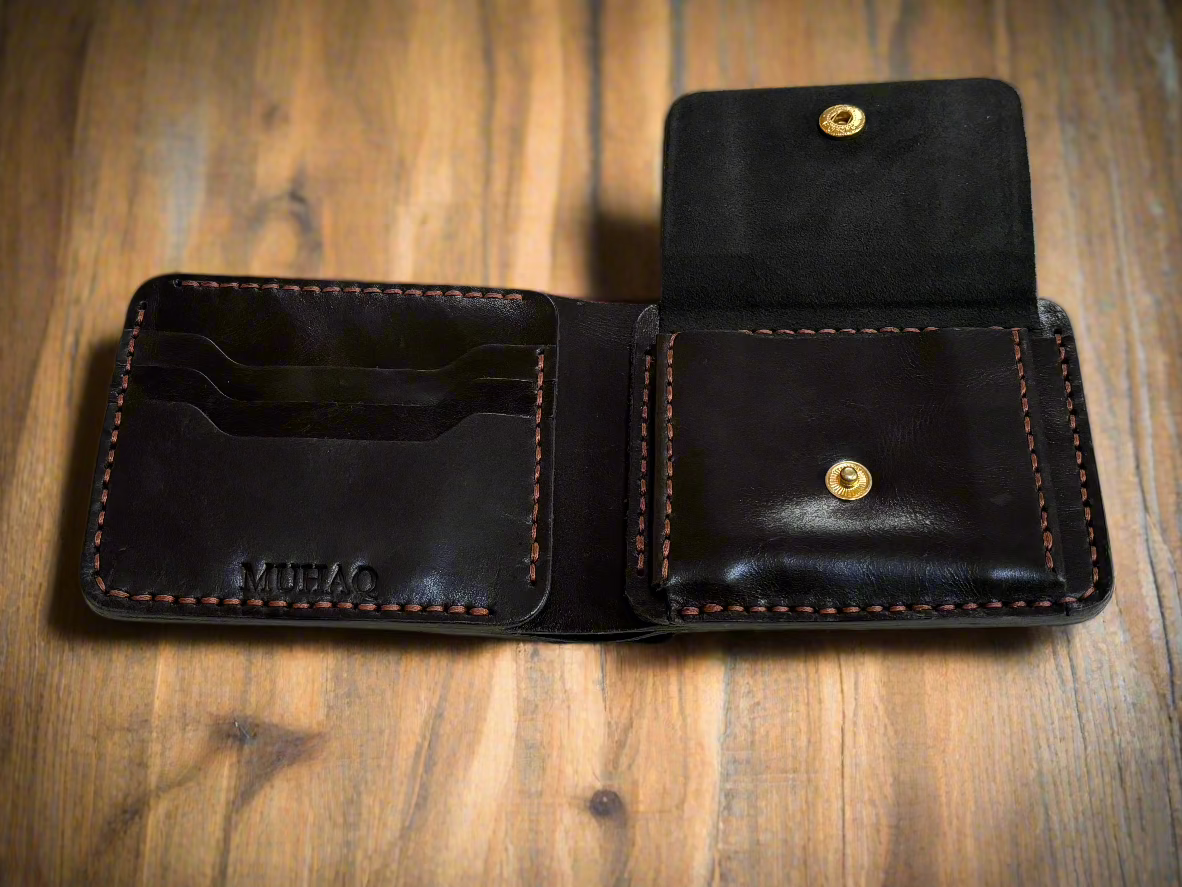 Fornax- Handmade Shine Pullup Coin Pocket Leather Wallet - Black