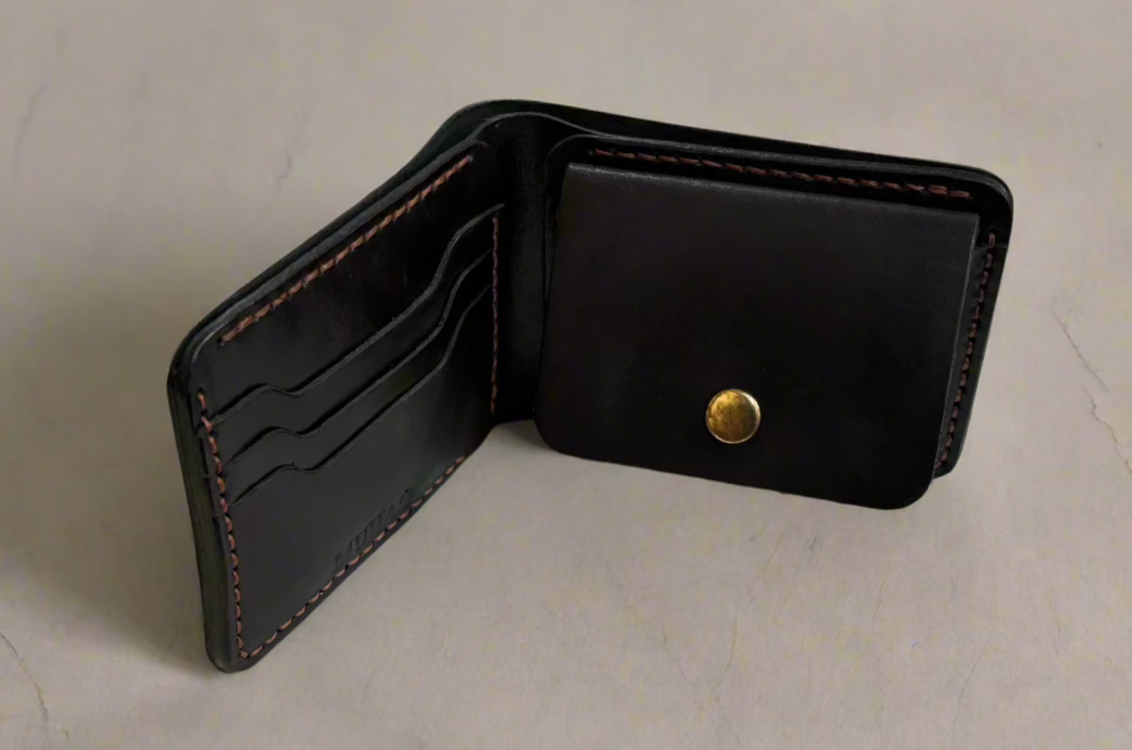 Fornax- Handmade Shine Pullup Coin Pocket Leather Wallet - Black