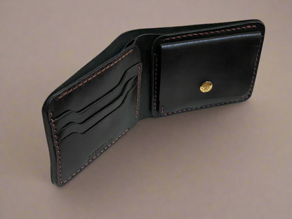 Fornax- Handmade Shine Pullup Coin Pocket Leather Wallet - Black