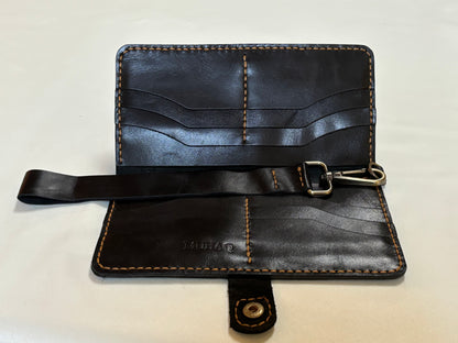 Grus - Handmade Shine Pull up Leather Long Wallet - Black