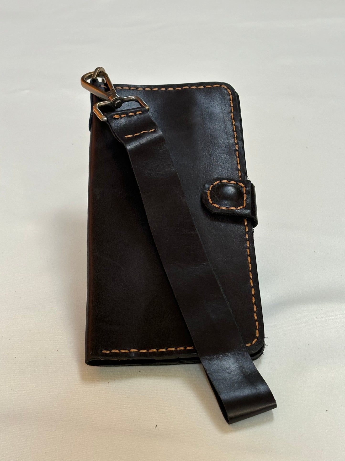 Grus - Handmade Shine Pull up Leather Long Wallet - Black