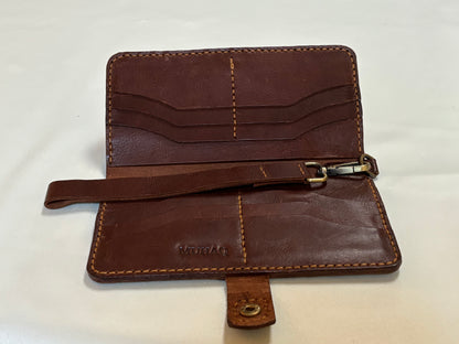 Grus - Handmade Shine Pull up Leather Long Wallet - Brown