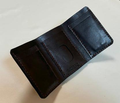 Hadar - Handmade Shine Pull up Leather Trifold Wallet - BK