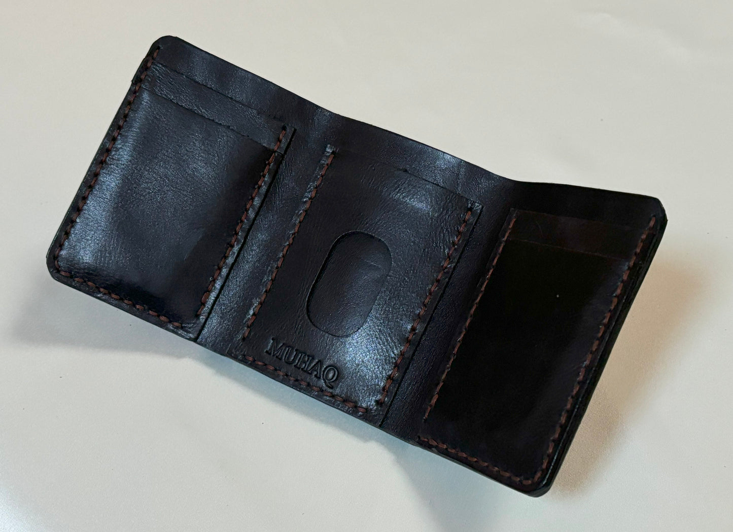 Hadar - Handmade Shine Pull up Leather Trifold Wallet - BK