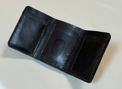 Hadar - Handmade Shine Pull up Leather Trifold Wallet - BK