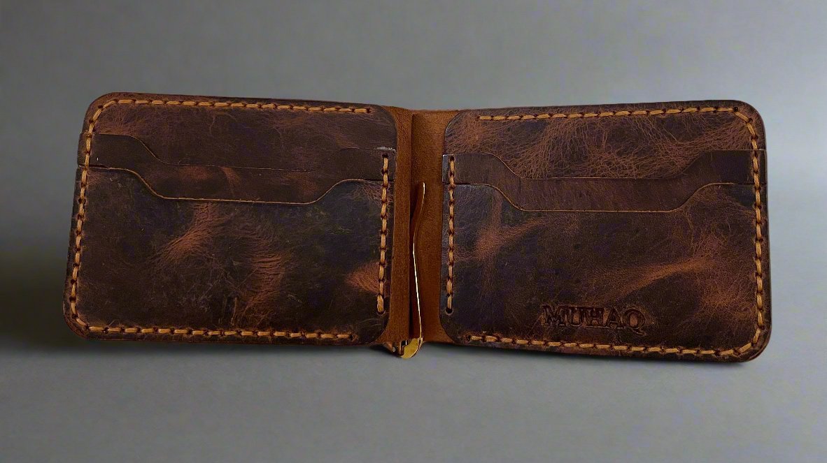 Hydra - Handmade Wax Pull-up Leather Money Clip Card Holder