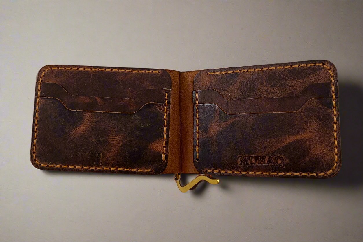 Hydra - Handmade Wax Pull-up Leather Money Clip Card Holder