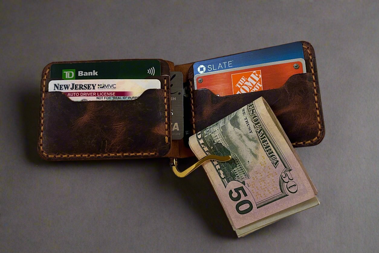 Hydra - Handmade Wax Pull-up Leather Money Clip Card Holder