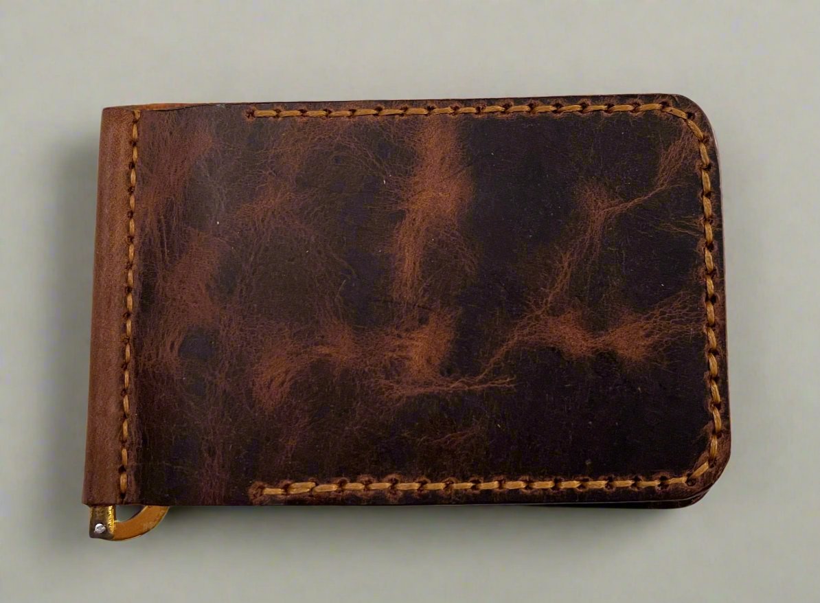 Hydra - Handmade Wax Pull-up Leather Money Clip Card Holder