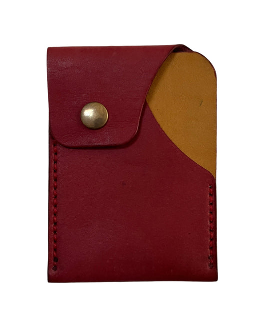 Mensa - Men's Handmade Vegetable Tanned Leather Button Flip Card Holder - Maroon