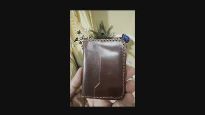 Indus- Handmade Shine Pull up Leather Card Holder - Coffee Brown