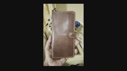 Grus - Handmade Shine Pull up Leather Long Wallet - Brown