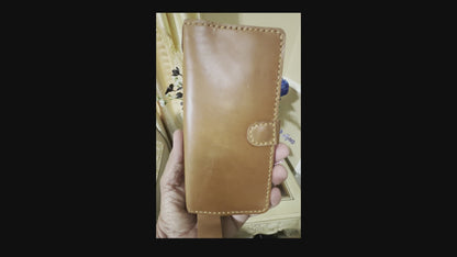 Grus - Handmade Shine Pull up Leather Long Wallet - Camel Brown