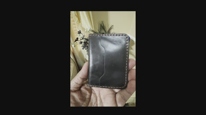 Indus- Handmade Shine Pull up Leather Card Holder - Black